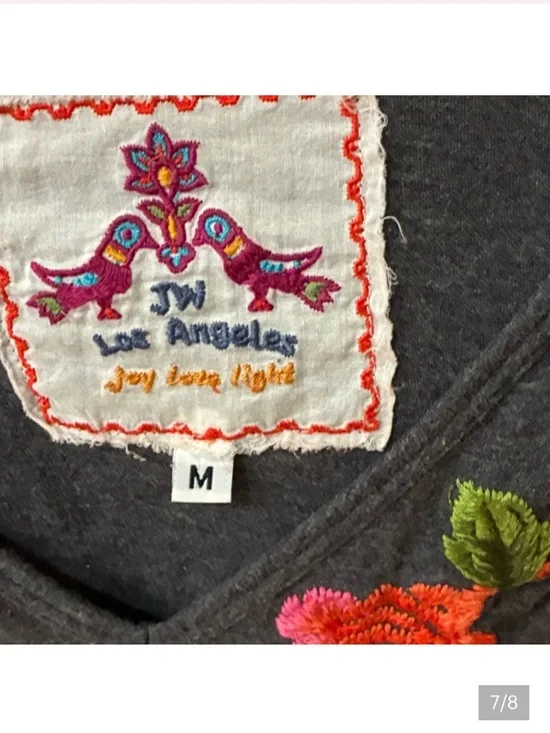 Johnny Was V-Neck Black Dress with Red Floral Embroidery - Picture 7 of 8